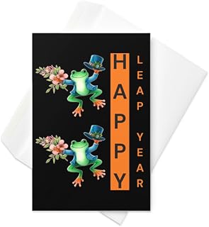 Generic Happy Leap Year Frog Birthday Greeting Card Gift Born February 29, with Envelope, 4″×6″, White