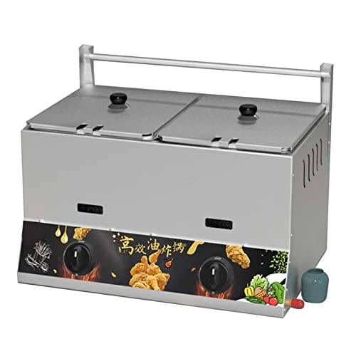 IUokLU Stainless Steel Double Tank Deep Fryer - Commercial Deep Fryers - Gas Fryer for Turkey,French Fries,Home,Kitchen,Restaurant,Deep Fryer,Edelstahl 23L (Edelstahl 23L)