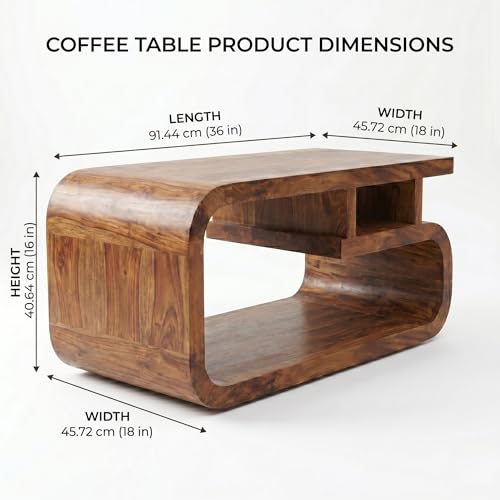 Image of SONA ART & CRAFTS Sheesham Wooden Center Coffee Table for Living Room Home with Shelf Storage | Wooden Coffee Table | Center Table for Living Room | Tea Table | Natural Teak Finish