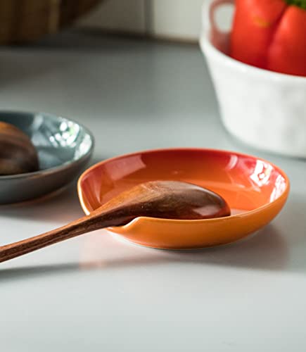 Spoon Rest for Stove Top Ceramic Spoon Holder Spoon Rest for Kitchen Counter, 5 Inch Cute Spoon Rest Cooking Spatula Holder for Ladles, Modern Housewarming, Christmas Gifts for Women, Set of 1, Orange