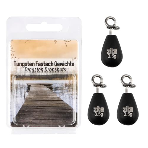 Zite Fishing Tungsten Fastach Gewichte | 3,5g 5g 7g 10,5g 14g wählbar | Schwarz beschichtet Dropshot Gewichte mit Clip | Shallow & Jika Rig geeignet | Zum Barsch-, Zander- & Forellenangeln (3,5 g)