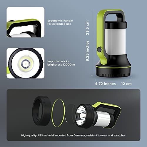 Decovolt Rechargeable Spotlight Super Bright 12000Lm Led Flashlight Handheld Spotlight 10000Mah Long Lasting Large Flashlight Water Resistant Searchlight For Camping Outdoor Hunting Emergency Green #TOP4