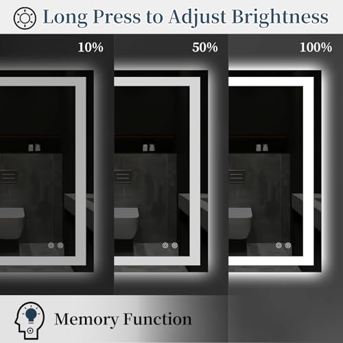 BesMirror 28x36 Inch LED Bathroom Mirror - Anti-Fog, Stepless Dimmable - Bathroom Mirror with LED Lights - 3 Color LED Mirror for Bathroom, UL Listed, IP54 Waterproof, Horizontal/Vertical by BesMirror - Image 7