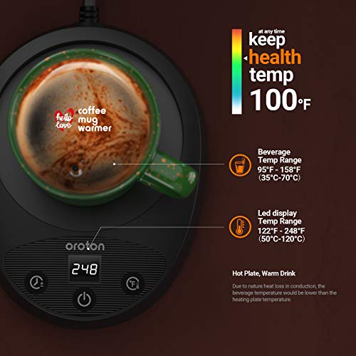 Oroton Coffee Mug Warmer for Desk Auto Shut Off, 4.3 Inch Plate, 8 Temperatures, 8 Hour Timer, Warming Teapots. Coffee Gift, Fathers Day Gifts(Black) - Thumbnail 2