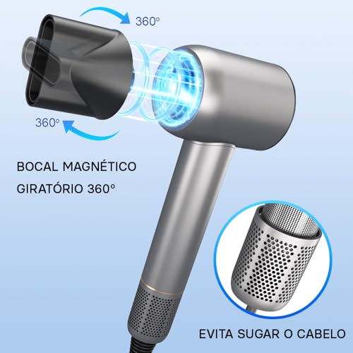Secador de Cabelo Profissional 1500W - Baixo Ruído, Íons Negativos, Controle de Temperatura, Motor B