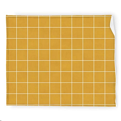 Grid Pattern Mustard Yellow Flannel Blanket Bedding Throw Blanket Soft Warm Cozy Colorful Decorative Blanket for Couch, Sofa 50