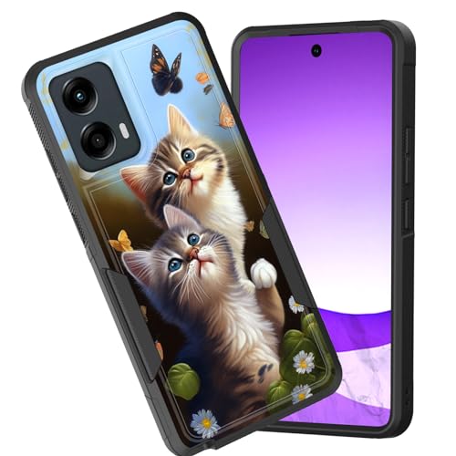 CICPLKSE for Moto G Stylus 5G 2024 Case,Dual Layer Heavy Duty Hybrid Shockproof Hard PC Soft Silicone TPU Bumper Protective Cover Case for Motorola Moto G Stylus 5G 2024,Cute Kitten Butterfly -  BSQH-Moto G Stylus 5G 2024-FBA-5