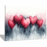 BOHUO Cuadro en Lienzo Corazones Rojos Acuarela Goteo - Impresión Gótica para Dormitorio Entrada Moderno(F2)-20x30cm Enmarcado