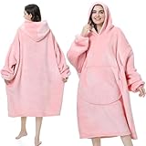 Mokani Kuscheldecke mit Ärmeln und Kapuze Hoodie Decke, Decke mit Ärmeln, Übergröße Flauschige Flanell Kapuzenpullover für Damen Herren, Rosa