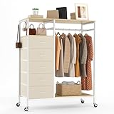 HOKEEPER Perchero independiente con 5 cajones de tela y 3 tablas de almacenamiento, color beige