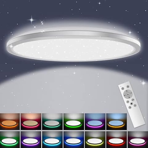 YIKANWEN Led Sternenhimmel Deckenlampe, 24W 3200LM Led Flach Deckenleuchte Dimmbar RGB Hintergrundbeleuchtung Cover
