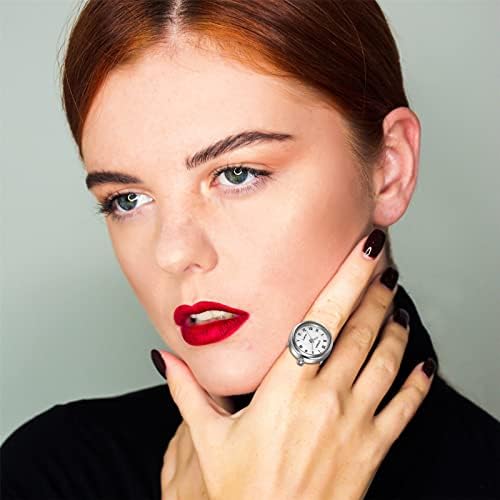 JewelryWe Ringhorloge, vingerhorloge voor dames, vierkant, kwarts, analoog, verstelbaar, metalen ring, horloge voor vrouwen, glitter, strass, vingerringhorloge, horlogering met zwarte rechthoekige