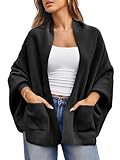 Saodimallsu Womens Open Front Cardigan Batwing Long Sleeve Shawl Chunky Knit Loose Fall Poncho Sweater Coats Black