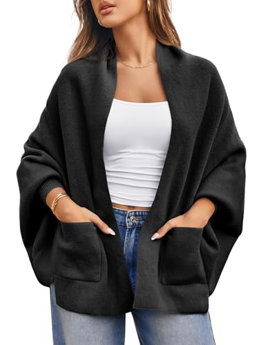Image of Saodimallsu Womens Open Front Cardigan Batwing Long Sleeve Shawl Chunky Knit Loose Fall Poncho Sweater Coats