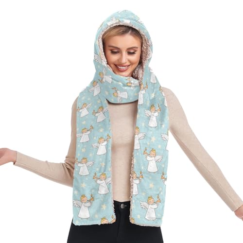 Bonnet d'hiver chaud cadeau de Noël original pour femme écharpe et gants motif ailes d'anges