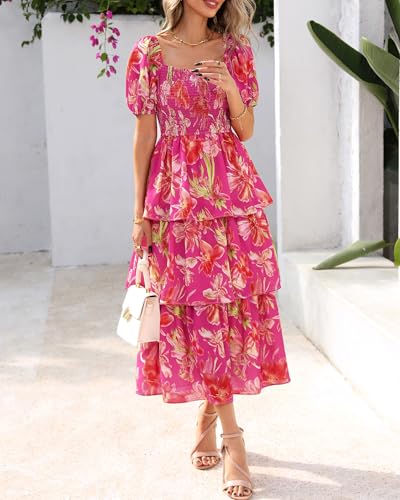 Image of BTFBM Womens Floral Smocked Summer Maxi Dresses