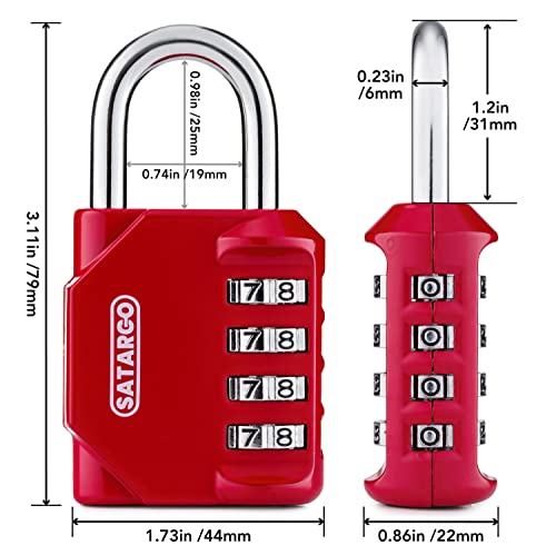 Image of 4 Digit Combination Lock for Locker Room Lock - Cut Resistant Gym Locker Lock with Code - Indoor Outdoor Padlock Small Combo Lock (Red, 2 Pack)