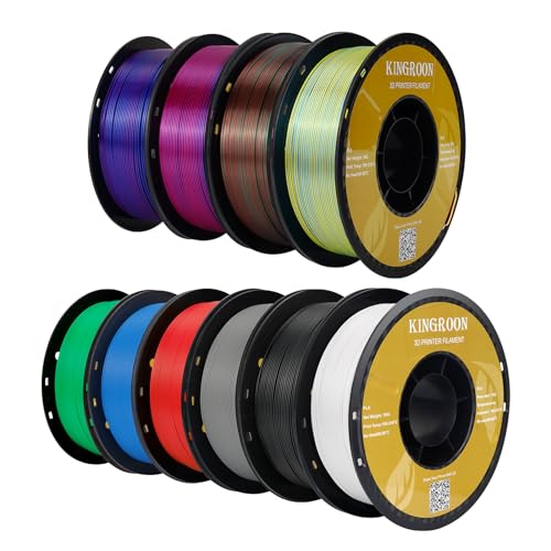 Kingroon PLA 3D Printer Filament,10 Rolls, Dimensional Accuracy +/- 0.02 mm, 10kg Spool(22lbs), 1.75 mm，5Black+5White 10*1kg (Black&white)