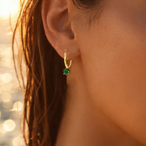 Image of Rubans Demi Fine Stainless Steel Emerald Hoop Jewels Gift for Women & Girls