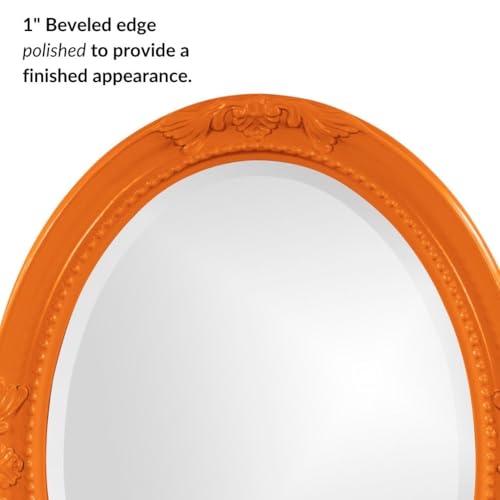 Image of Howard Elliott Collection Queen Ann Oval Glossy Orange Wall Mirror, Oval Bevelled Hanging Wood Framed Vanity Mirrors for Home Decor, Living Room, Bathroom, Bedroom, or Hallway, 25 x 33 Inch