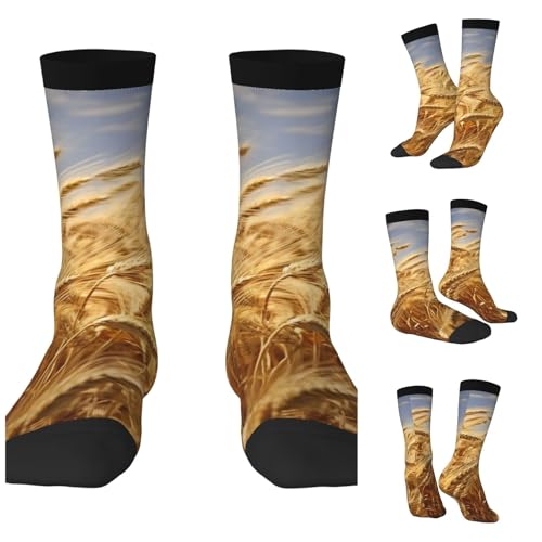 LZQPOEAS Wheat Harvest Athletic Socks Unisex Cushioned Crew Socks Hiking Running Calf Sock Soft Above Ankle Sock