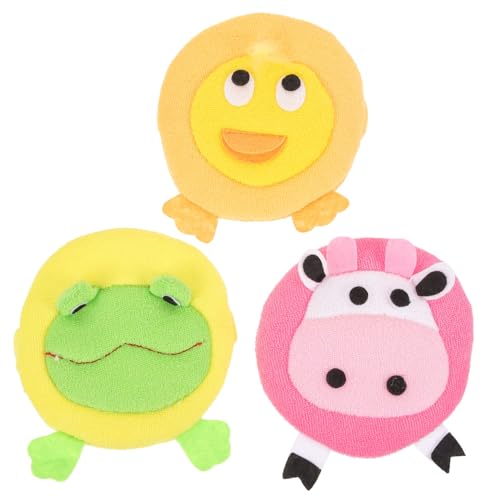 minkissy 3 Piezas Guantes de baño de dibujos animados para recién nacidos depuración productos cute bebe esponja de baño de animales depuradores de esponja de ducha Felpa francesa fina