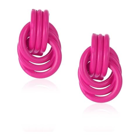 VANGETIMI Chunky Hot Pink Statement Earrings for Women Trendy,Fashion Gold Knot Geometric Drop Dangle Earrings Minimalist Gold Jewelry for Women Cover