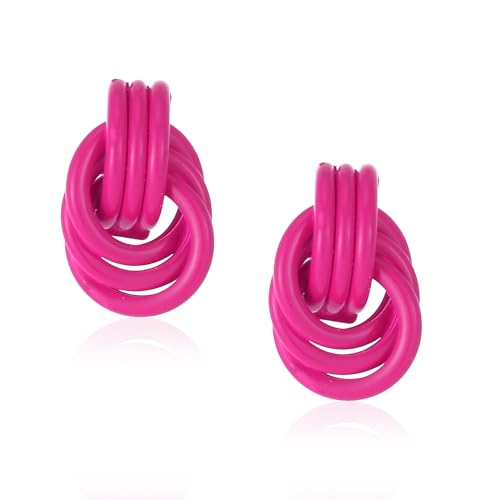 VANGETIMI Chunky Hot Pink Statement Earrings for Women Trendy,Fashion Knot Geometric Drop Dangle Earrings Minimalist Summer Jewelry for Women by VANGETIMI - Used condition - US$12.01