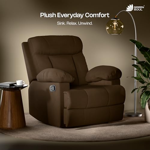 Image of Green Soul Cloud | Single Seater Manual Recliner Sofa | Ultra Soft Suede Fabric | Recline & Relax (R1) | Oversized Leg Rest & Cushioned Lumbar (Brown)