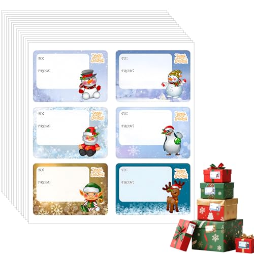 120 Piezas Pegatinas Navideñas Etiquetas, Etiquetas Adhesivas Navideñas Etiquetas de Regalo Pegatinas de Nombre Regalo Niño Niña Navidad para Sobres Tarjetas de Felicitación, Etiquetas Feliz Navidad