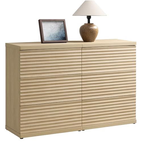Image of SICOTAS Fluted Sideboard Buffet Cabinet with Storage, Modern Credenza Storage Cabinet with 3 Larger Drawers, Mid Century Coffee Bar Table for Living Room Entryway Kitchen, Coastal Oak (2 PCS)