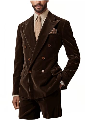 VENNYNG Men's Velvet Suit Double Breasted Lapel 2 Piece Tuxedo Prom Suit for Man Christmas Prom Dinner