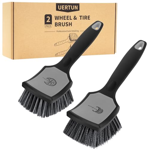 UERTUN Wheel and Tire Brush Detailing Kit, Soft Rim Brush & Stiff Tire Brush with Silicone Bumper Guard, Non-Slip Ergonomic Handle Car Wash Set for Alloy Wheels, Fenders, Mats