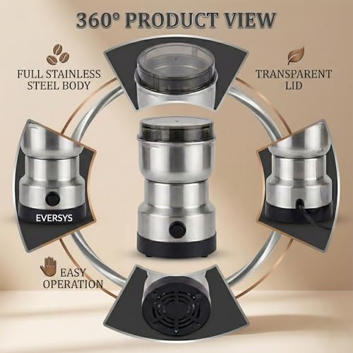Image of andrew james Spice Grinder Electric 150W | Mini Mixer Grinder Small Size for Coffee Beans, Masala & Dry Grinding | EVERSYS Portable Mini Grinders Machine for Kitchen with Approx. 100g Capacity