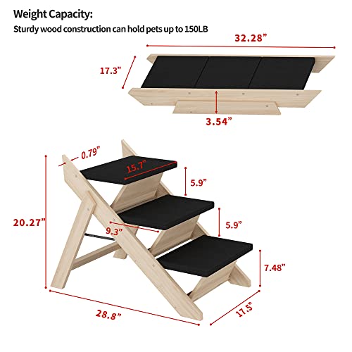 Wood Dog Step Stair Pet Ramp Foldable Pet Stairs Steps For Dogs And Cats 2-In-1 Dog Ramp - Portable Dog/Cat Ladder For Sofa, Beds And Cars, Great For Small And Medium Pet Dog Cat #TOP1
