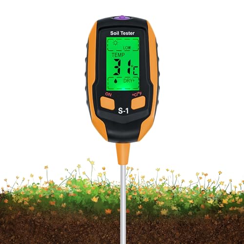 Medidor de Humedad Suelo 4 en 1, Termómetro Digital para Plantas/Humedad del Suelo/Medidor de pH/In