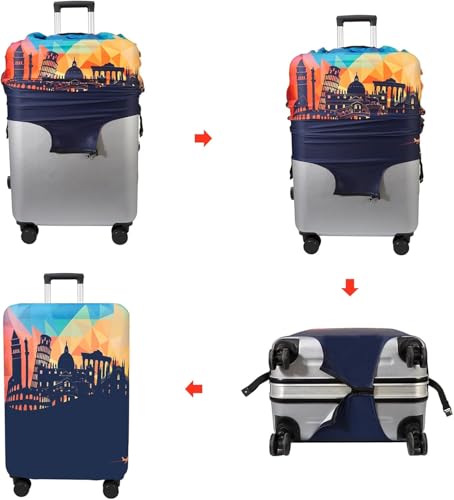 Image of TOURISTIANO Travel Luggage Cover with World Landmarks and Airplane DesignPrint - Teal | Elastic Stretchable Suitcase Protector | Anti-Scratch Dustproof Cover (World Landmark Print, Small)