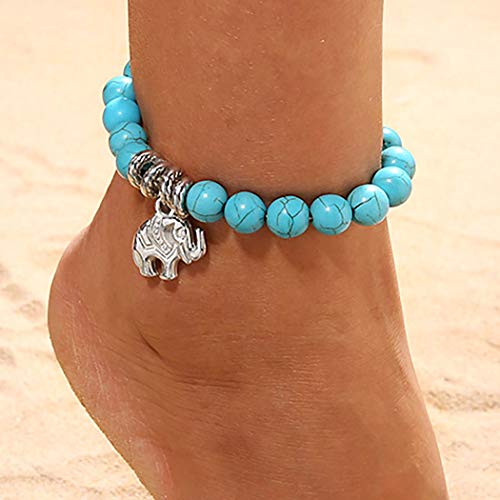 Fstrend Boho Anklet Chain Turquoise Ankle Bracelet Elephant Pendant Summer Beach Festival Foot Chains Jewelry For Women And Girls #TOP3