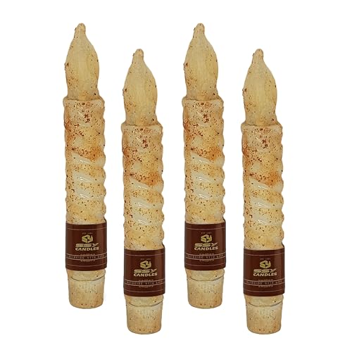 Image of LED Flameless Spiral Taper Candles with Remote, 6.5 Inches Khaki Candlesticks, Flickering Taper Candles, Battery Operated Flame Rustic Primitive Lights Decor, Vintage Candle Pack of 4