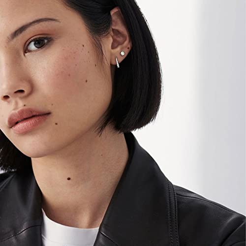 6 Pairs Sterling Silver Stud Earrings For Women Hypoallergenic Small Hoop Earrings Cubic Zirconia Silver Huggie Hoop Earrings Set Silver Tiny Cartilage Hoops 925 Sterling Silver Earrings Set For Women Girls #TOP2