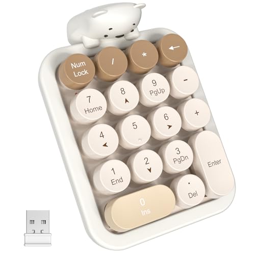 Image of MOFII Wireless Number Pad with Bear - Mixed Milktea Numeric Keypad 18 Keys 2.4G Round Keycap Colorful Extensions Cute Numpad, Portable Accounting Financial Retro Numpad 10 Key for Laptop /PC /Notebook