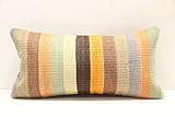 Kilimwarehouse Decorative Kilim Pillow 10x20 inch Vintage Nautica Pillow Striped Boho Design Turkish Chair Pillow Small Oblong Cushion Cover Bohemian Pillow