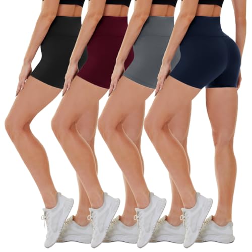 CAMPSNAIL 4 Pack Biker Shorts for Women High Waist - 5"/8" Tummy Control Soft Athletic Yoga Workout Running Gym Shorts