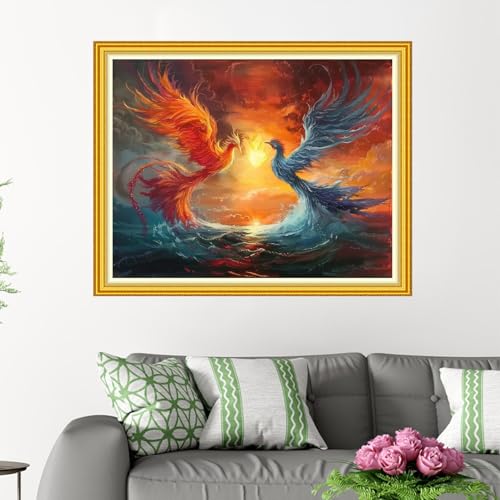 Image of Funxvoot Stamped Cross Stitch Kits for Beginners or Adults Embroidery Starter Patterns | DIY Printed Cross Stitch Kits Needlepoint for Adults 11CT-Phoenix Totem 16x20 inch