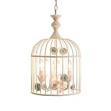 Huioo Creative Iron Bird Cage Chandelier White Rural Style Restaurant Ceramic Roses Light Stairs Sin
