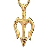 bahamut Neptune Poseidon Trident Weapon Protection Necklace for Men,Greece Amulet Gold Pendant Stainless Steel Chain Jewelry (GoldTrident)