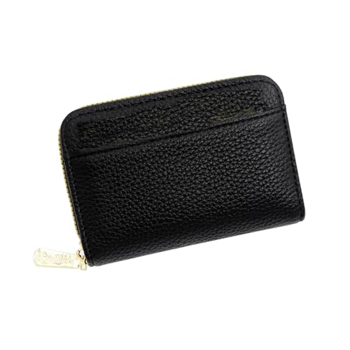 snowpuffs Credit Card Holder Wallets for Women Large Storage Space Accordion Zipper Card Case Holder,Leather Organizer Case (Black)
