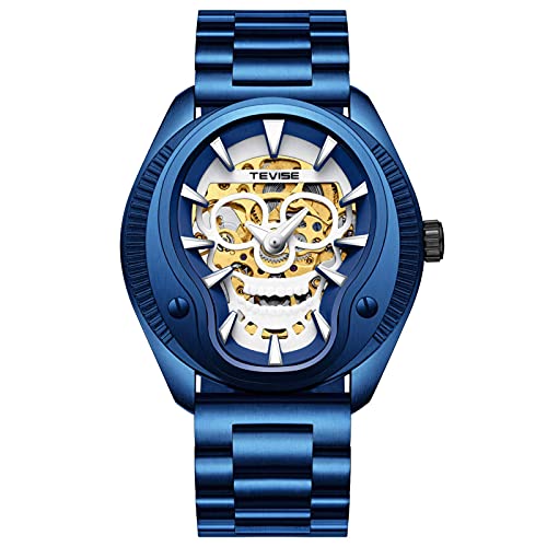 HKX Uhr Automatische mechanische Uhren, Uhren, Herrenuhren, Automatikuhren, mechanische Uhren, mechanische Uhren aus rostfreiem Stahl, Stahlbänder (für Männer und Frauen), blau Cover