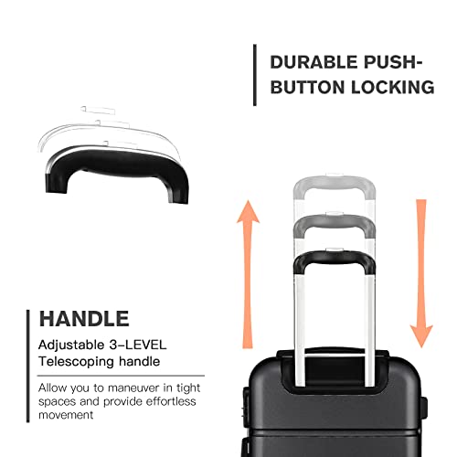 KONO Reisekoffer Handgepäck Koffer mit Rollen Hartschale Trolley 55x38x22cm 33 Liter Leichtgewicht ABS Schwarz