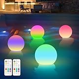 LOFTEK Floating Pool Lights, 3-Inch Rechargeable LED Balls, Color Changing Glowing Orb Sphere with Remote, 16 Color Orb Light for Indoor, Outdoor, Pool, Pond, Bathroom, Patio Decor, Xmas Gift (4 Pack)